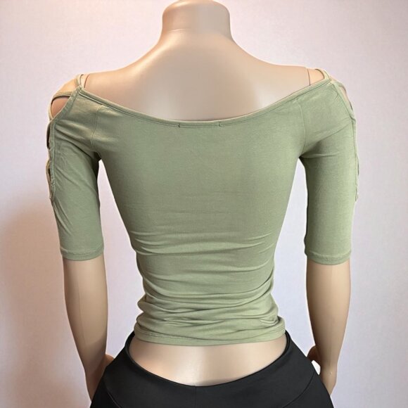 Solid Off Shoulder Top With Strappy Cut Sleeve - Picture 2 of 7